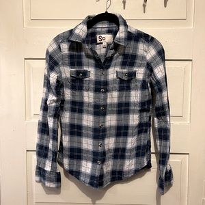 So Brand Flannel Shirt Juniors Blue/White